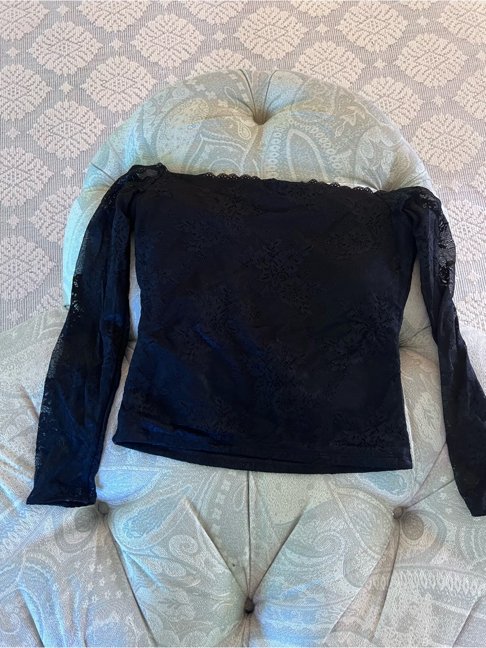 Abercrombie Black Lace Off-Shoulder Long Sleeve Top